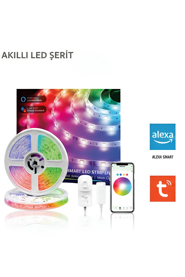 AKILLI RGB LED ȘERİT 12V 1.5A ADAPTÖRLÜ UZAKTAN KONTROL KUMANDALI RENKLI 5 METRE LED ŞERİT